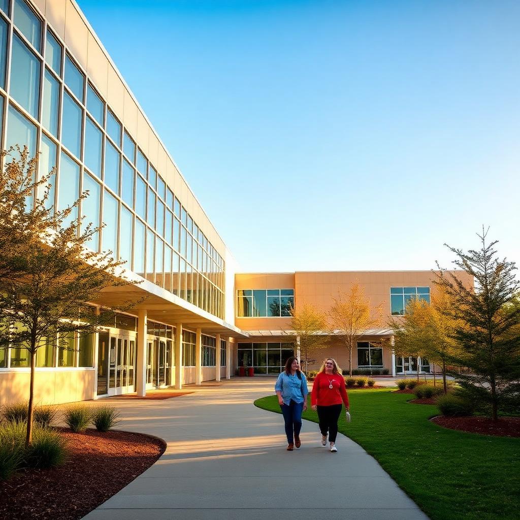 SMCAH campus exterior at golden hour